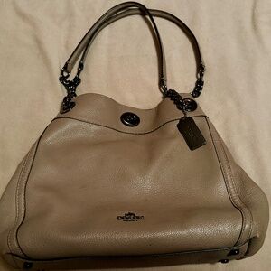 Retired Coach Turn Lock Chain Tote in Taupe Fog Color - Gently Used